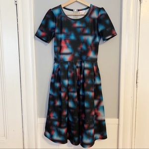 LuLaRoe Amelia Midi Dress Geometric 80s Retro Wave